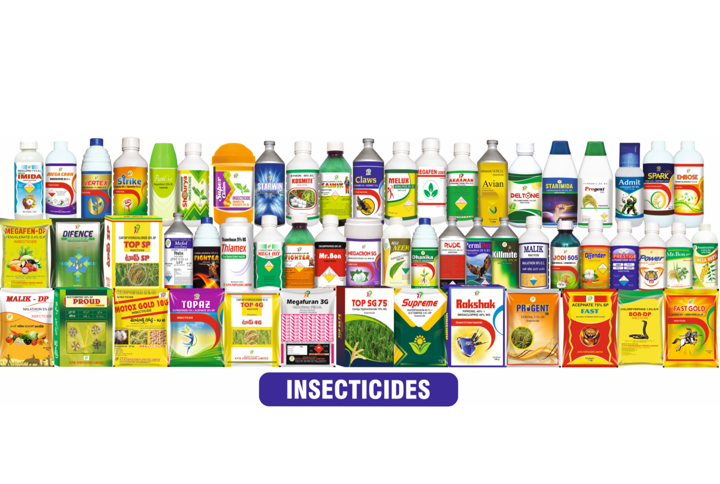 This is an image of the variety of products manufactured under insecticides 